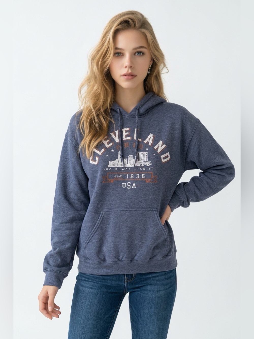 Cleveland Graphic Hoodie Sweatshirt - Blue